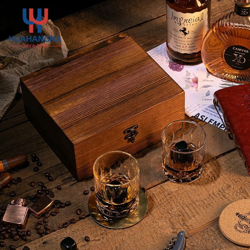 Personalized Anniversary Birthday Gift Box 8 Granite Chilling Whisky Rock and 10oz Crystal Double Whiskey Glasses with Tongs