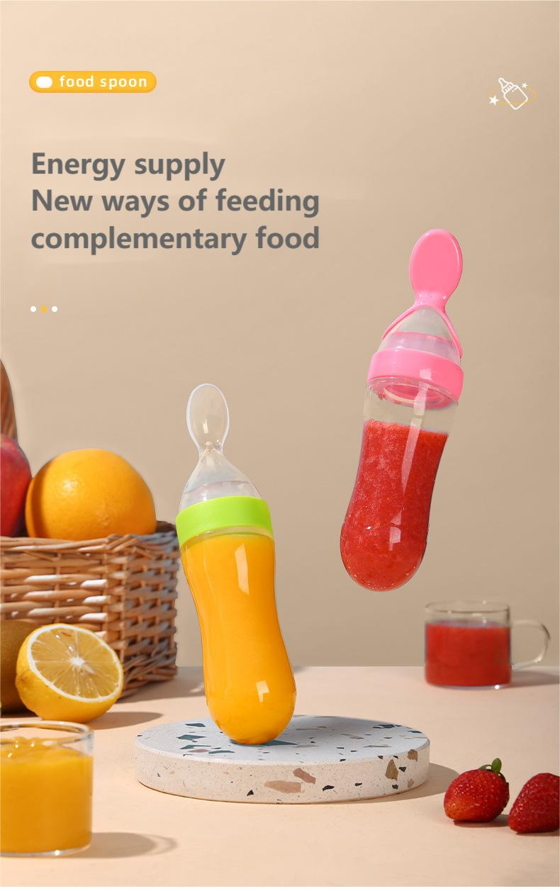 Baby Training Feeder Silicone Squeeze Baby Feeding Bottle with Spoon for Baby Products