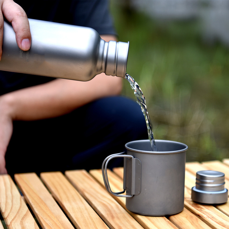Custom Outdoor Water Wine Cup Cooking Pot Light Portable Food Grade Camping Coffee Titanium Travel Folding Mug with Lid for Picnic
