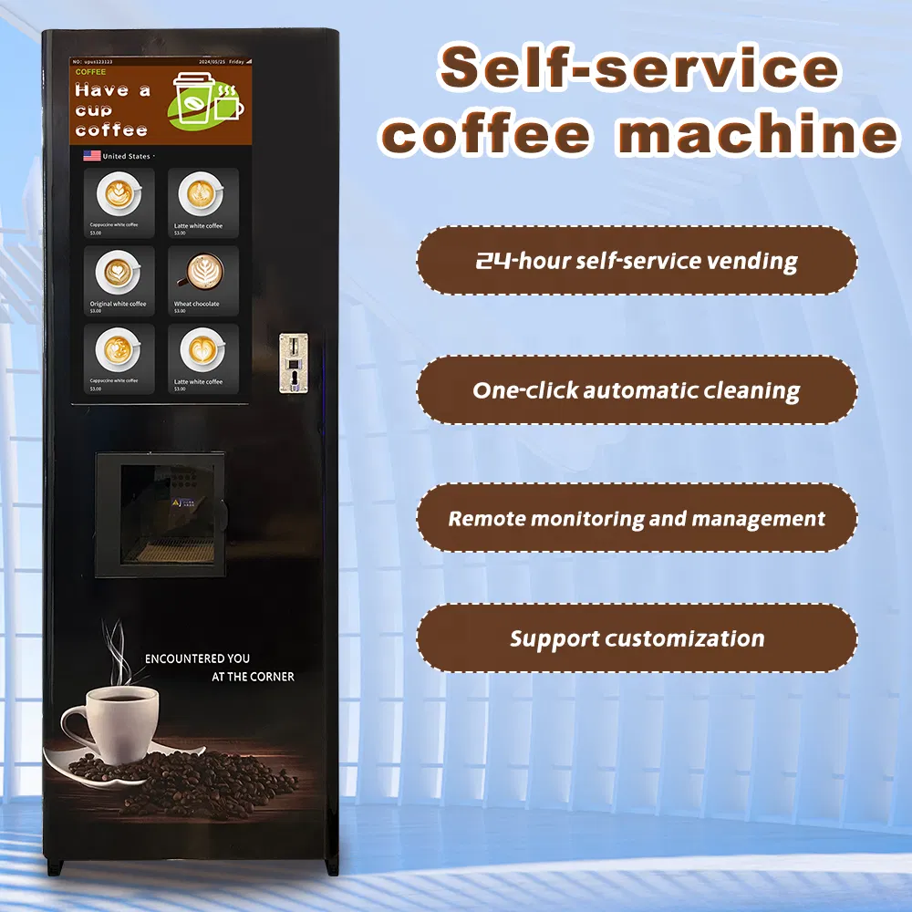 Upus Factory Custom Coin Operated Coffee Hot Chocolate Vending Machine WiFi Vending Machine 24 Hours Self-Service