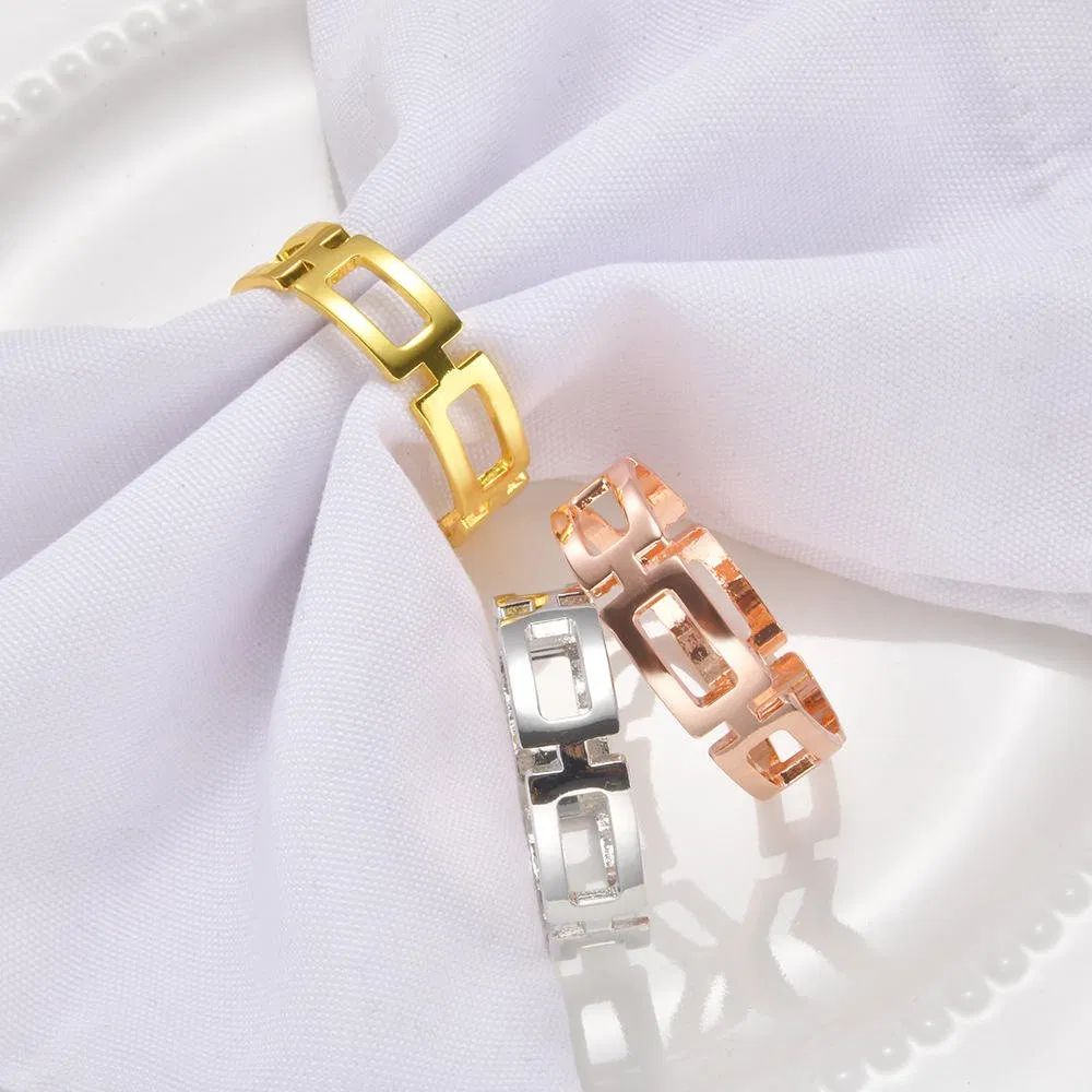 Metal Square Hollow Geometric Simple Gold Napkin Ring