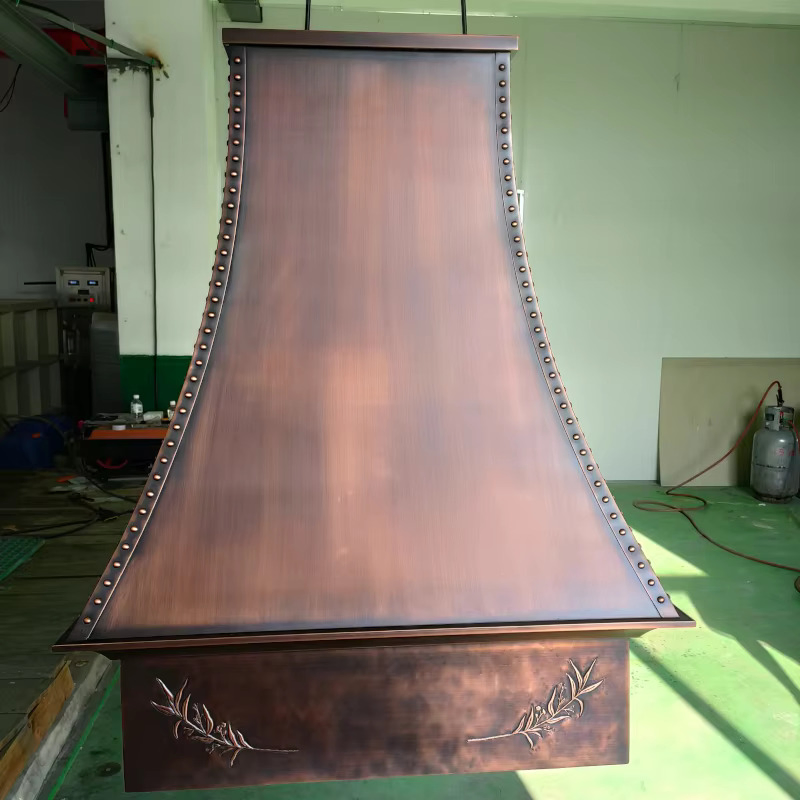 Traditional Antique Copper Hood with Custom Art Relief Apron Design Hand Hammer Kitchen Vent Range Hood