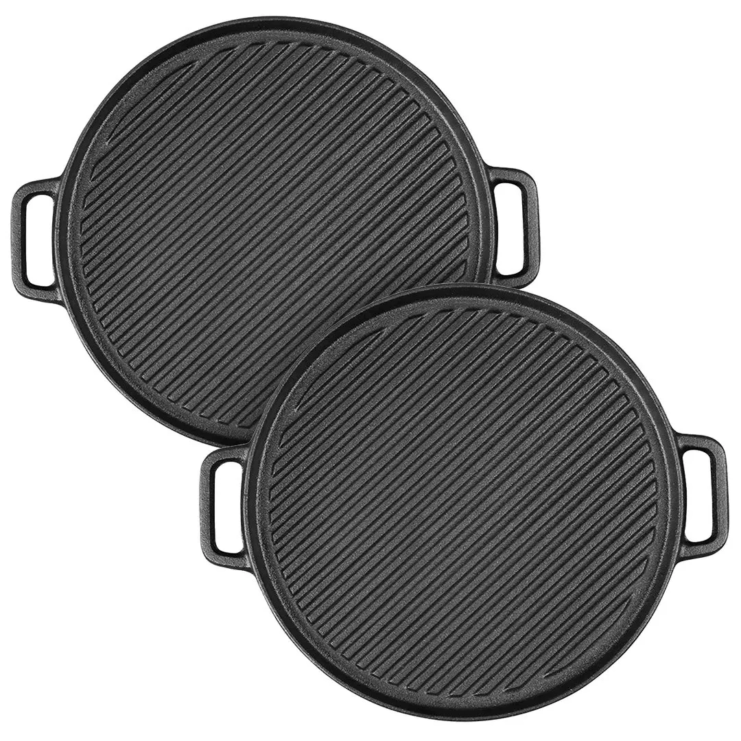 Wholesale Non Stick Cast Iron Camping Round Frying Pan Pre Seaoned Griddle Grill Pan for Outdoor and Kitchen Cooking