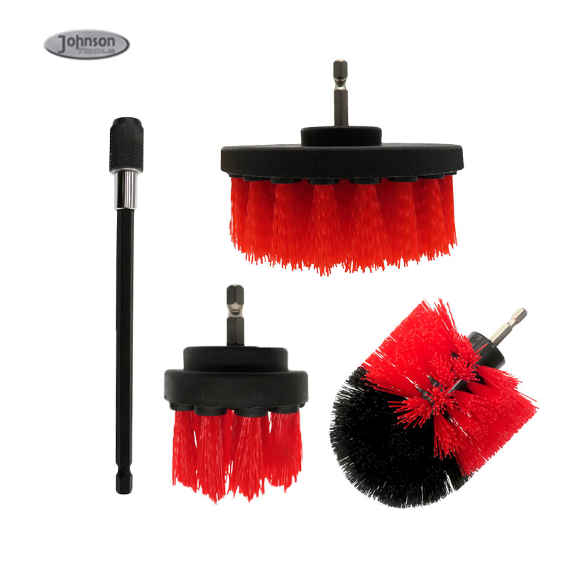 Red Color 3 Pieces Foam Sponge Scrub Pads Nylon Drill Brush Attachment Sets for Cleaning