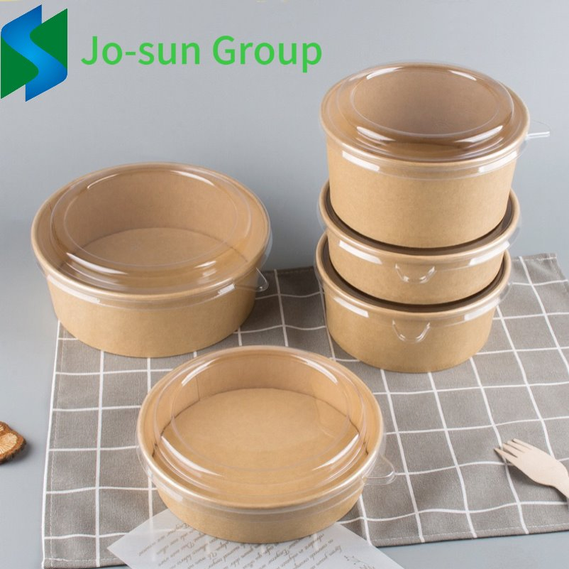 Jo-Sun Disposable Custom Printing Food Packing Box Container Salad Bowls Kraft Paper Bowl with Lid