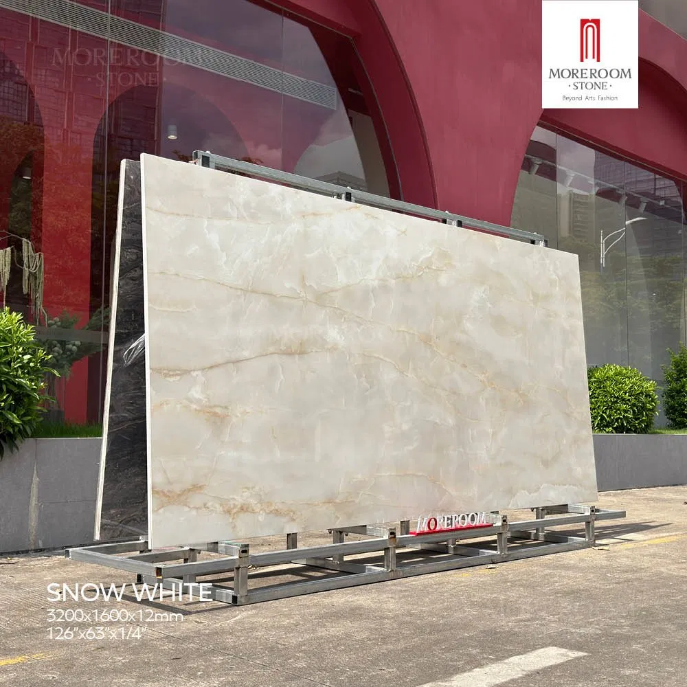 Snow White Artificial Onyx Slab Crystal White Sintered Stone for Bathroom Countertop