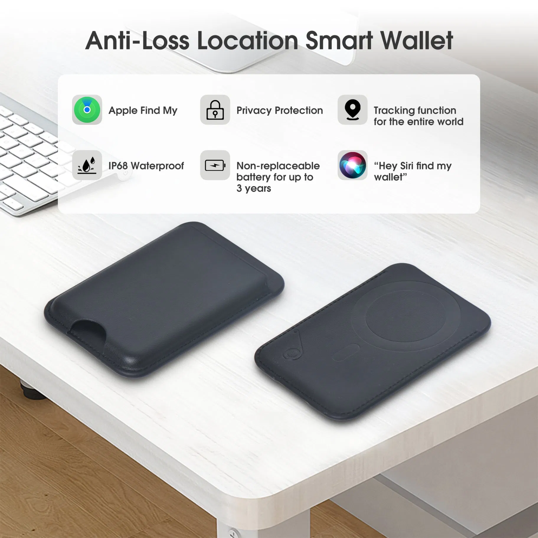 2024 New Find My GPS Location PU Leather Magnet Smart Phone ID Card Holder Wallet External Slot Pocket for iPhone with Magsafe