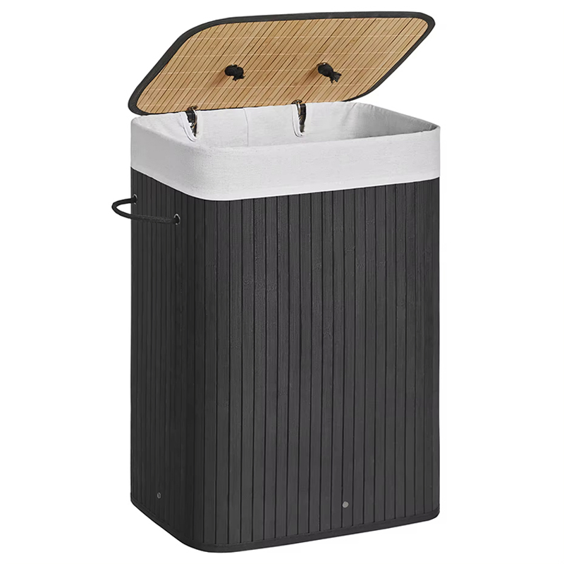 Bamboo Rectangle Folding Bamboo Laundry Dirty Clothes Storage Basket with Lid and Removable Liner