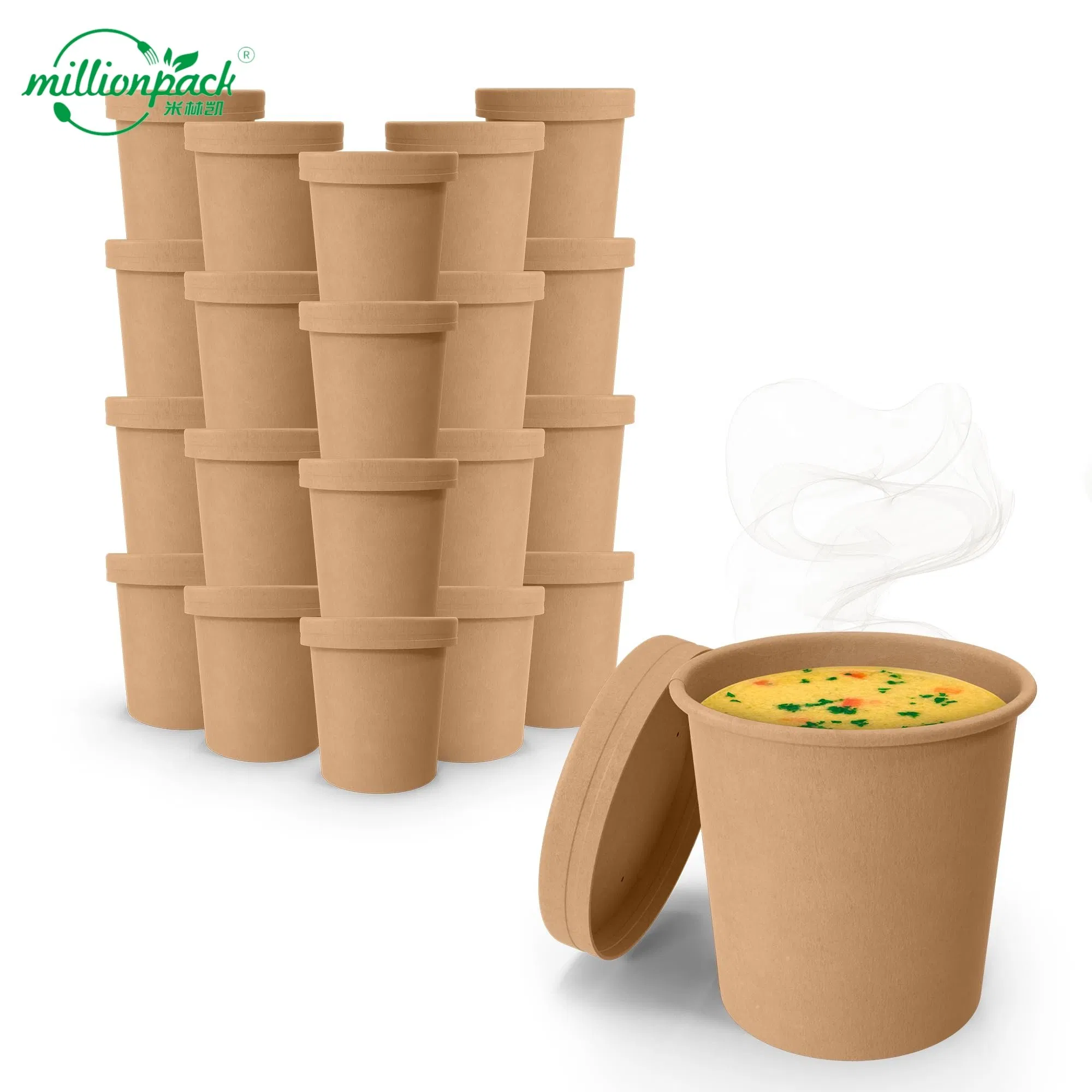 Leak-Proof Paper Soup Cup Compostable Soup Container with Lid for Spill Prevention