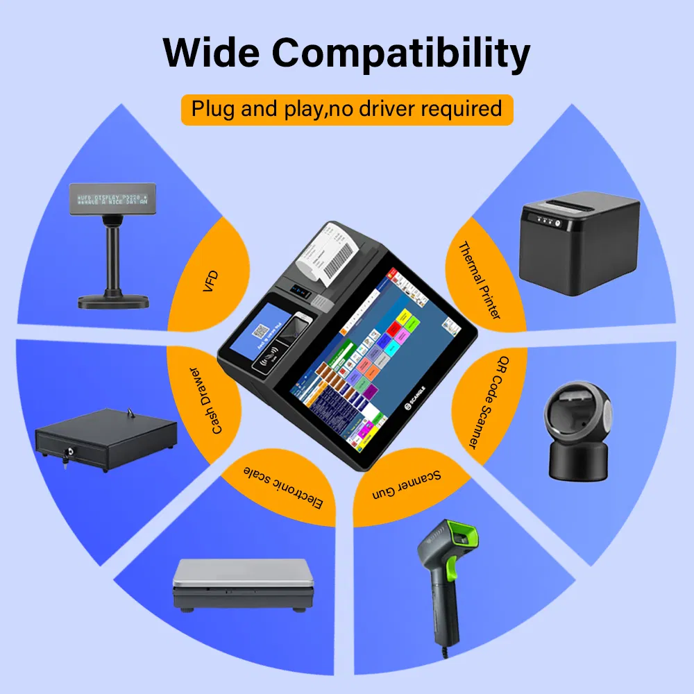 Scangle OEM Touch Windows 11 OS All in One Cash Register with 80mm Autocutter Printer Work for Restaurant POS Terminal