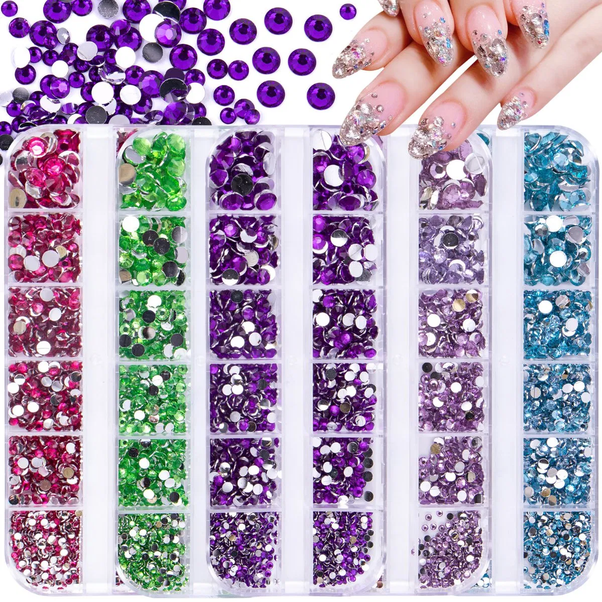 Europe and USA Selling 12grid Resin Flat Bottom Bare Nail Rhinestone Decoration