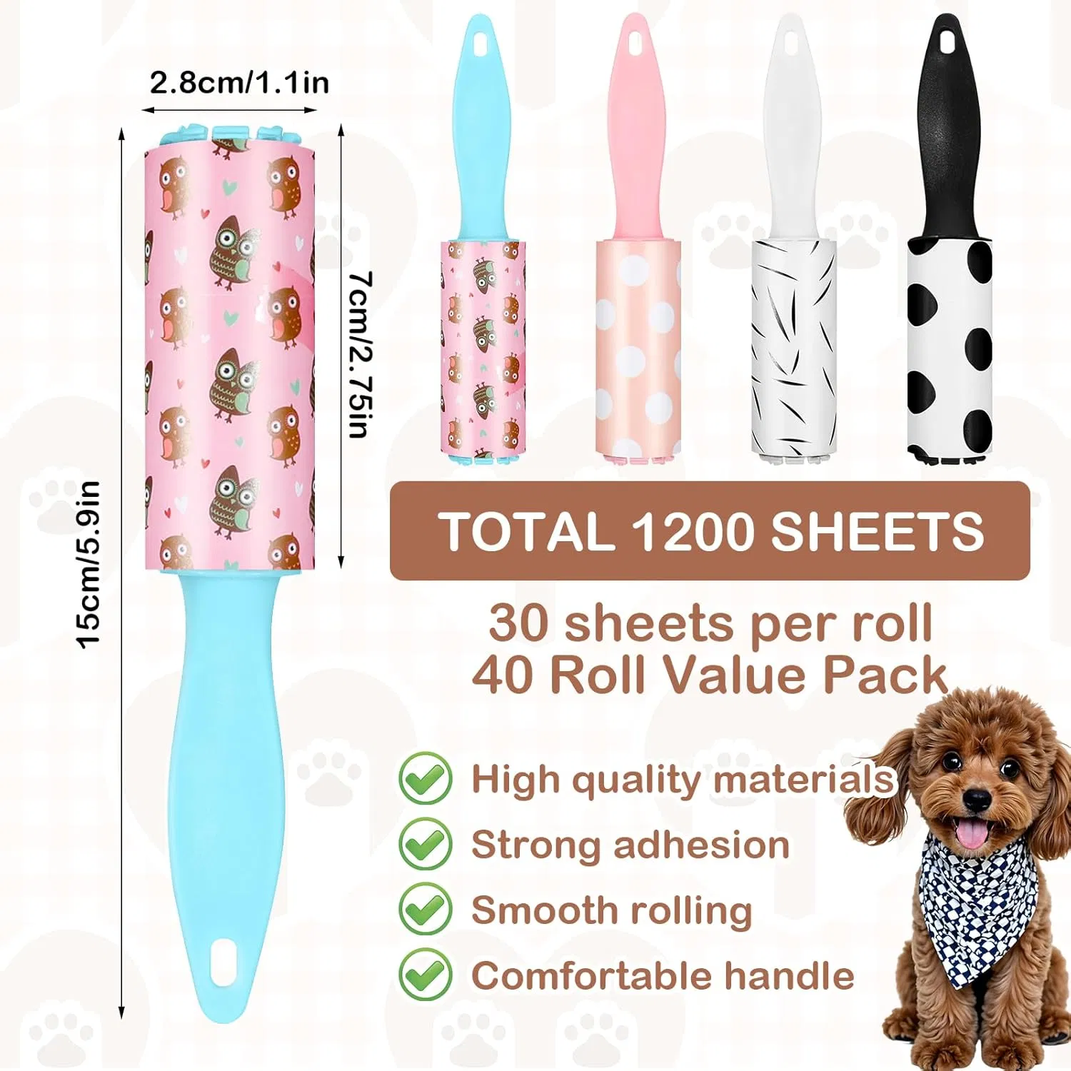 Custom Logo Spiral Cutting Pet Hair Remover Clothes 60/50/40/30/20 Sheets Made Paper Plastic Sticky Manual Lint Roller Dust