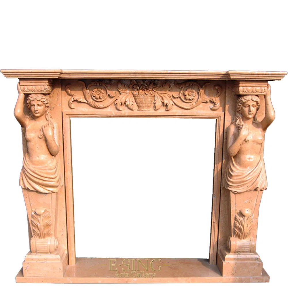 Custom Cheap Price Decorative European Home Decor Yellow Marble Fireplace Surround