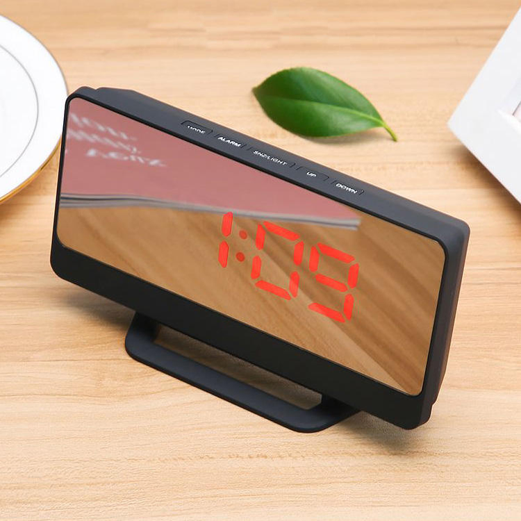 Electronic LED Temperature Mirror Alarm Clock USB Battery Dual Creative