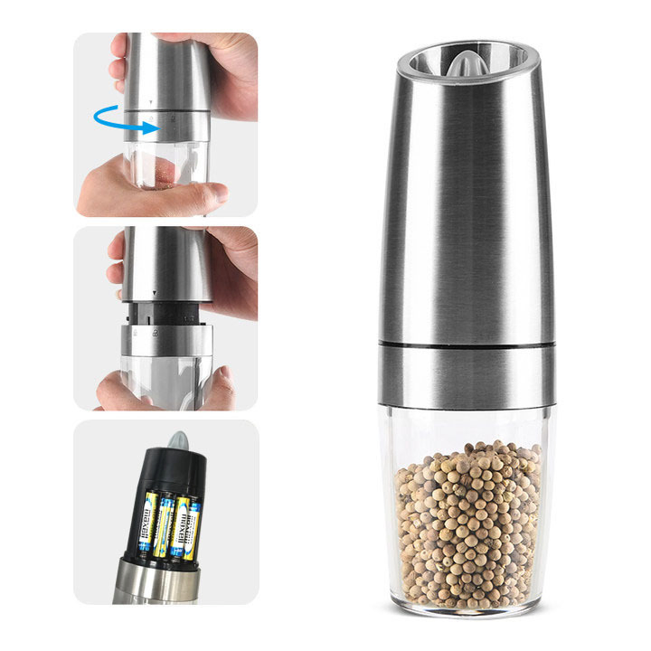Home and Kitchen 4 Batteries Automatic Electric Pepper and Salt Grinder with Blue LED