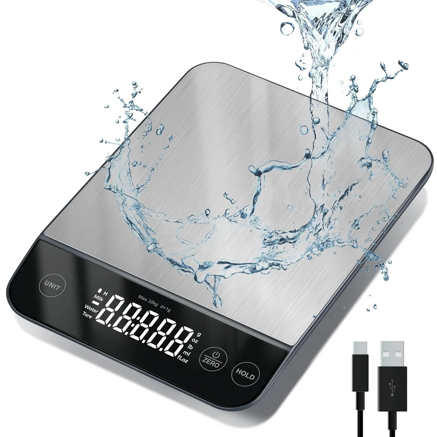 Hot Sale 22lb Digital Scale Weight Grams and Oz Ipx6 Waterproof Type-C Rechargeable Food Kitchen Scale