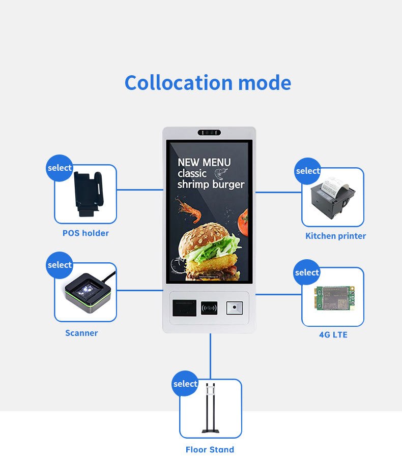 15.6 21.5 Inch Touch Screen Self-Service Order Payment Kiosks Window / Android Based Self Service Kiosk with Printer Card Reader