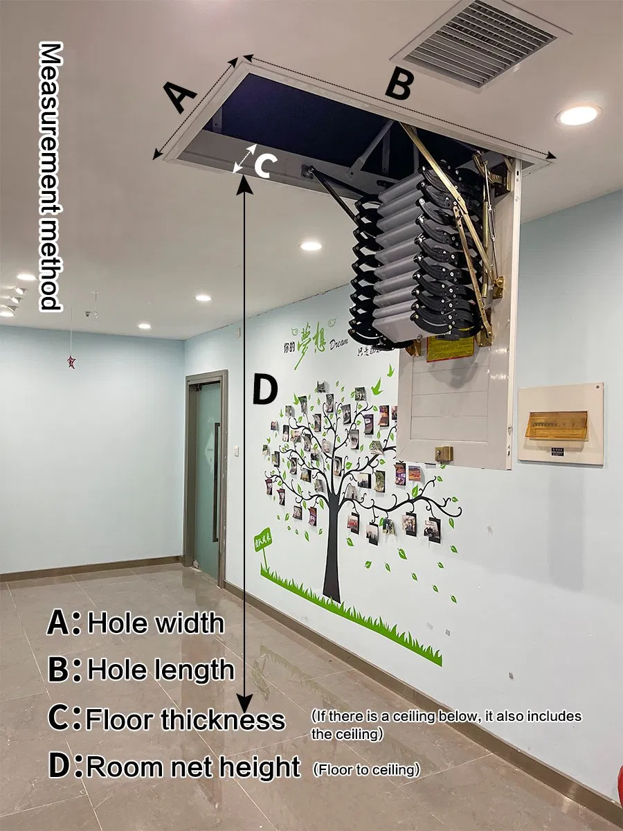 Electric Lift Ladder Fully Automatic Home Attic with Remote Control Hidden Electric Folding Extension Ladder