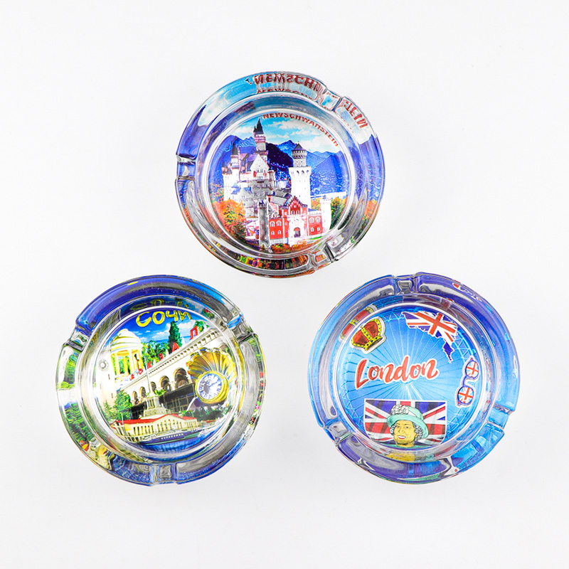 Wholesale Custom Logo Portable Ash Tray Countries Souvenir Tourist Pocket Cigar Glass Ashtray