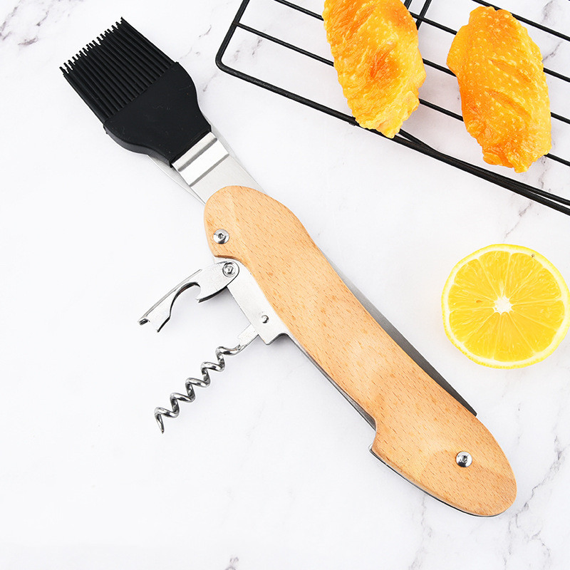 Wholesale Multifunctional Portable Outdoor Barbecue Tool Customizable Stainless Steel Wooden Handle Smoked BBQ Kit