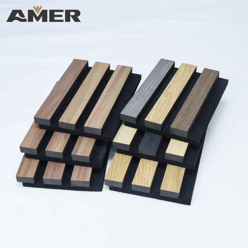 MDF Wood Veneer Decorative Wall Panels Reduce Noise Wooden Slats Partition Interior