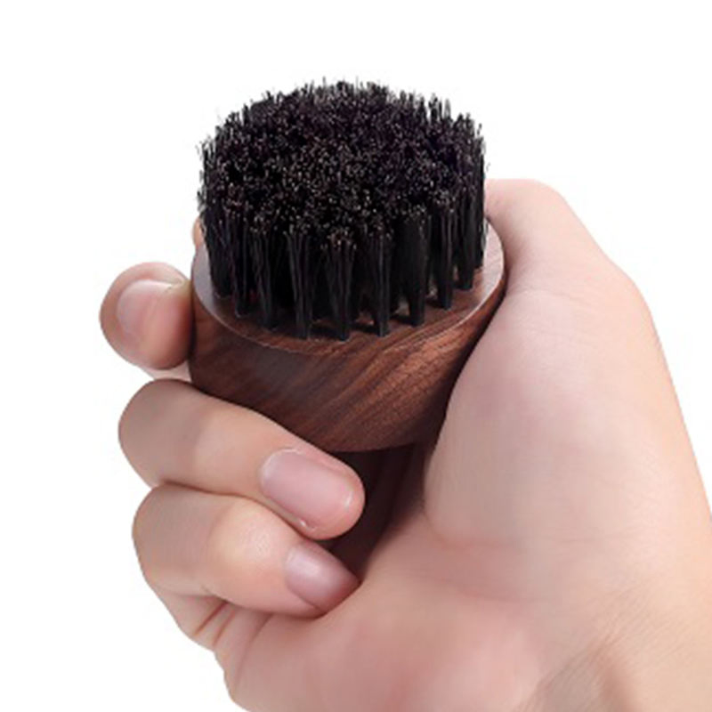 Natural Wooden Handle Carve Free Hair Brush for Beard Custom Logoround Mini Boar Bristles Men Beard Brush