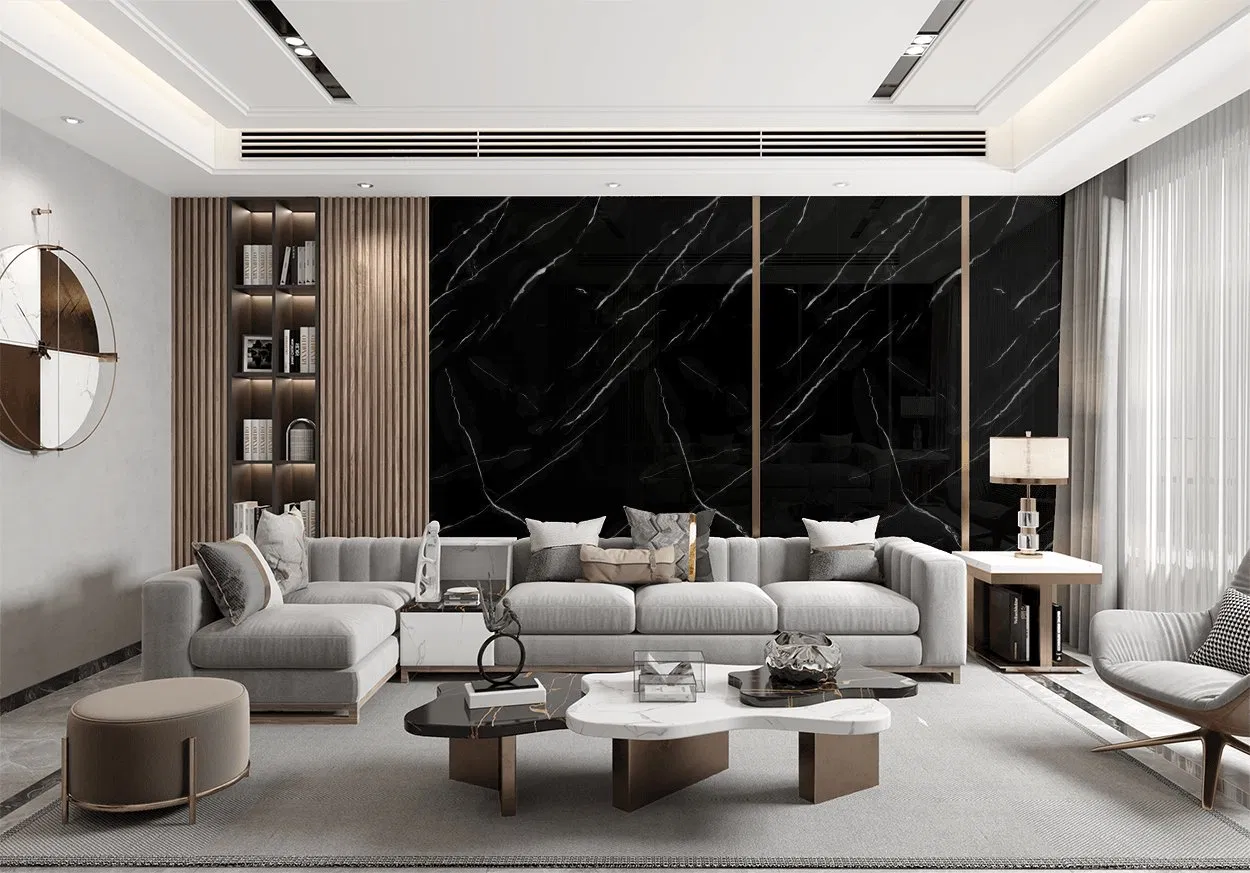 Deep Dark Black Marble Design 1200*2400mm Sintered Stone Big Slab Panel Commecial Floor