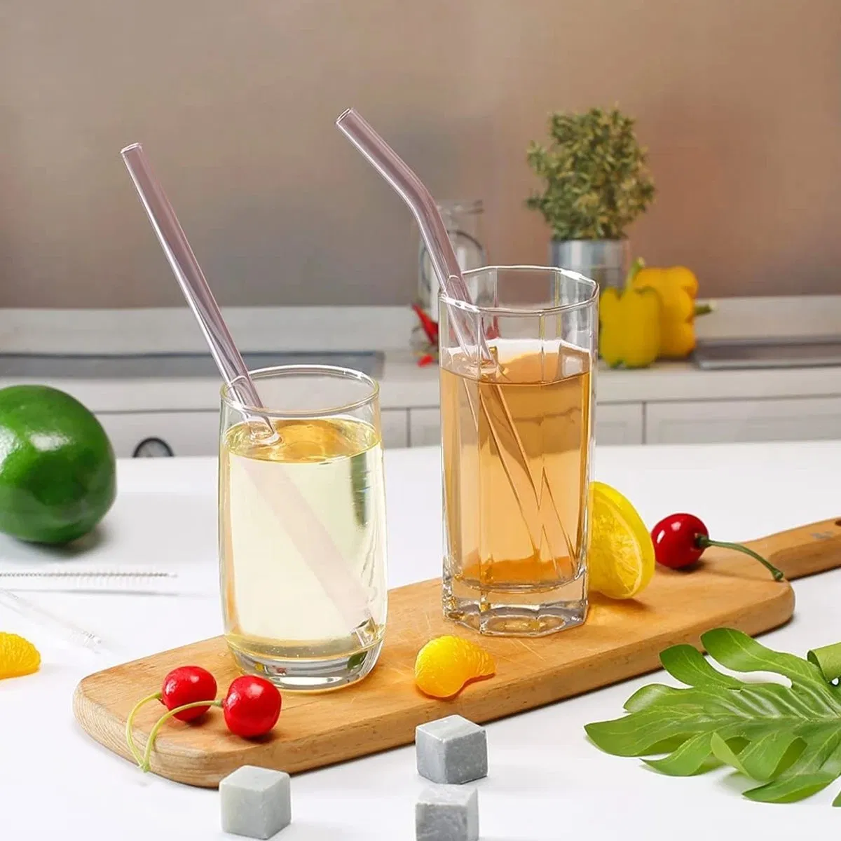 Custom Logo Eco-Friendly Glass Straws Reusable Drinking Straws Multi-Color Glass Cocktail Straws for Juice Milk Coffee Bar Drinks Accessory