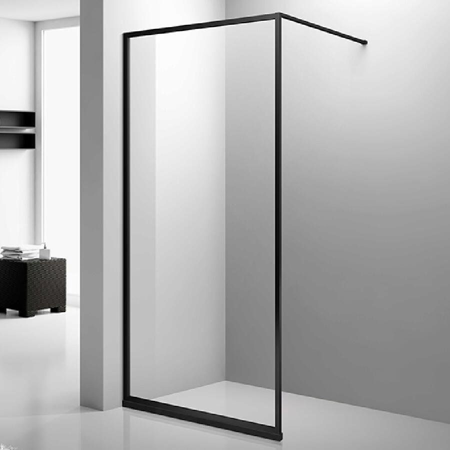 Walk-in Wet Shower Room Screen Matt-Black Framed 8mm Tempered Glass Shower Door