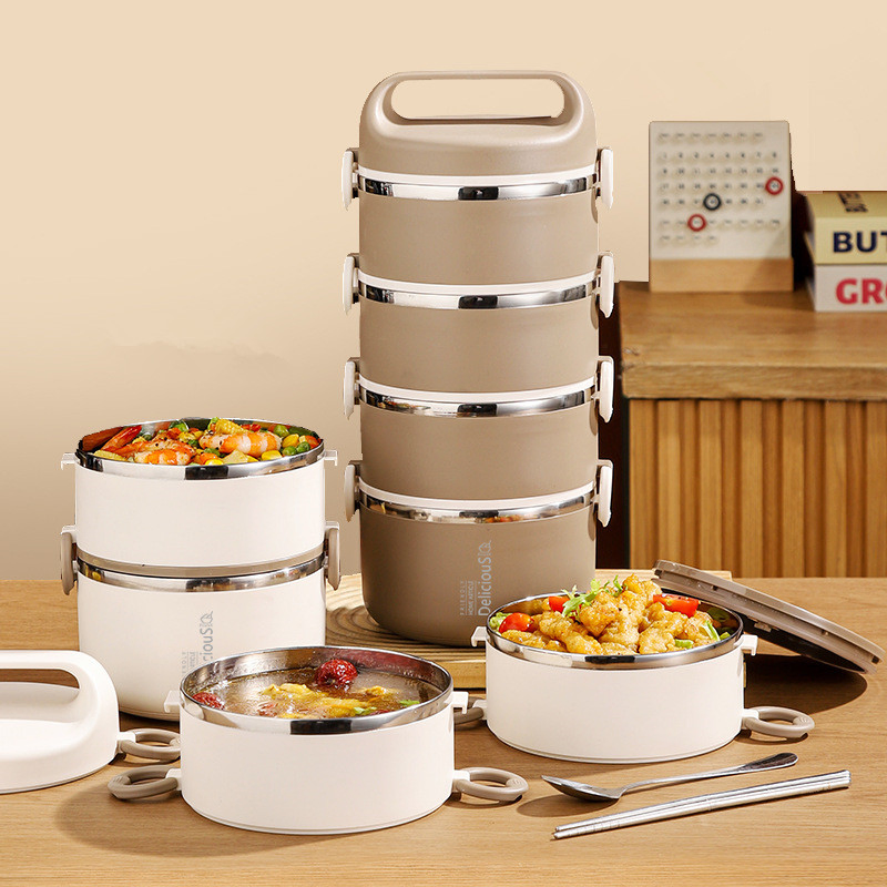 Modern Round Stainless Steel Lunch Box for Home Use Flatware Sets Multi-Layer