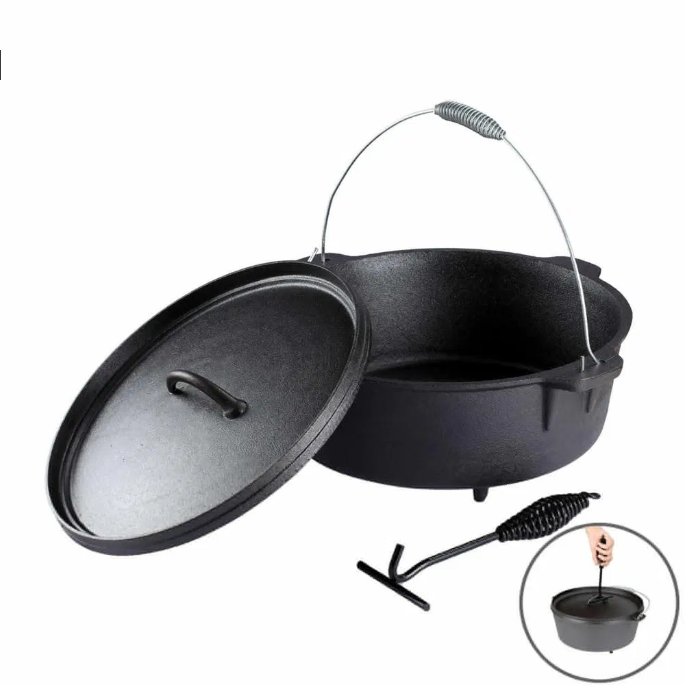 Чугунный кемпинговый котелок Dutch Oven с предварительной прокалкой