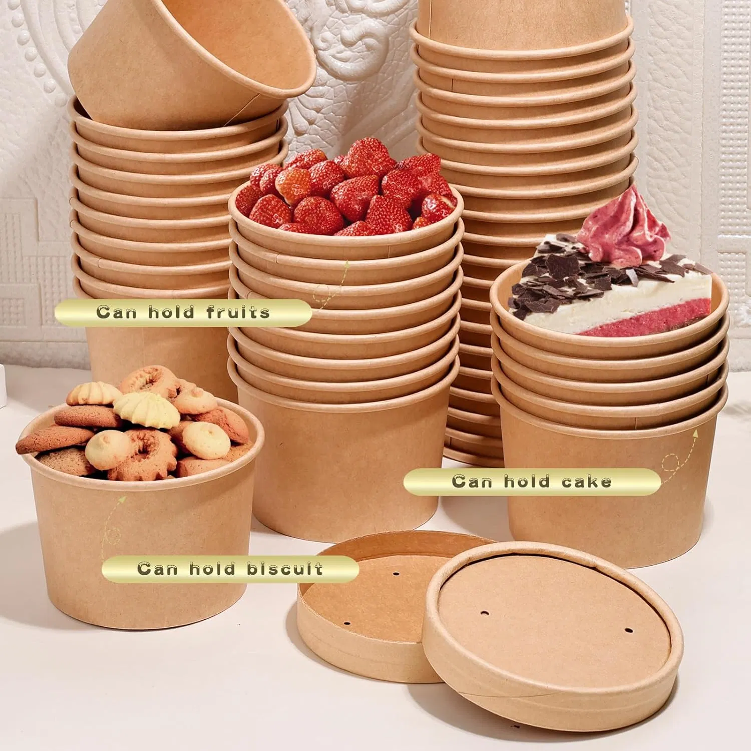 All Kind of Bowl's Biodegradable Disposable Kraft Food Container Customized Paper Bowl Fried Chicken Box Noodles Container Porridge Take Away Packaging Soup Cup