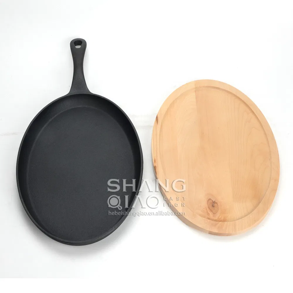 Чугунная сковорода для фахитас с деревянной подставкой, 49 см