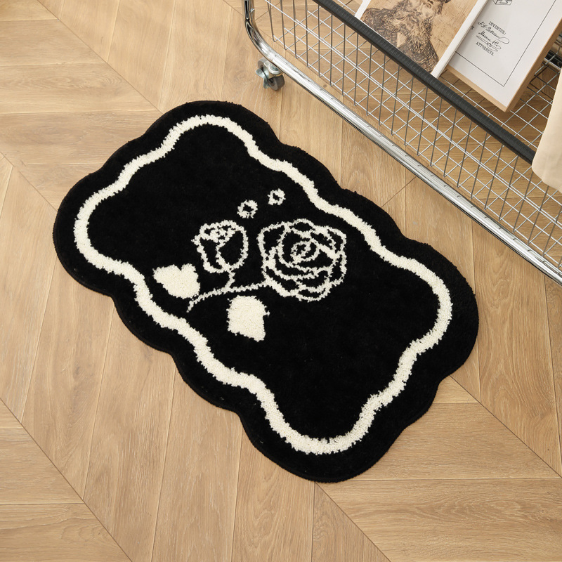 Ins Style Black and White Water-Absorbent Thickened Fluff Non-Slip Flocking Carpet