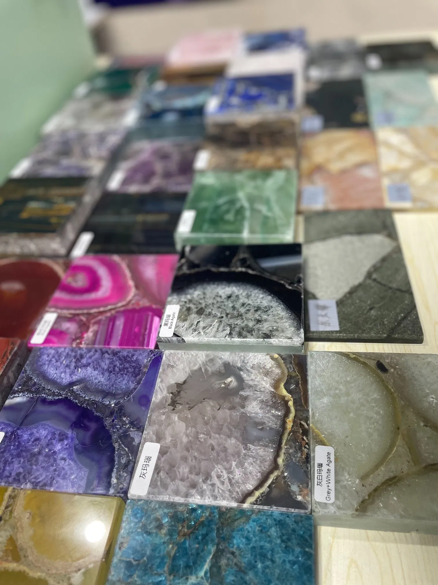 Custom Semi Precious Stone Slab Polished Blue Agate Decorative Wall Panels Luxury Villa Decoration Materials Gem Stone Slab