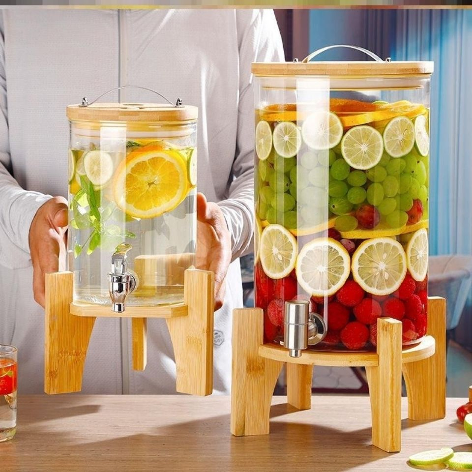 Glass Beverage Dispenser with Wood Standreference Fob Price
