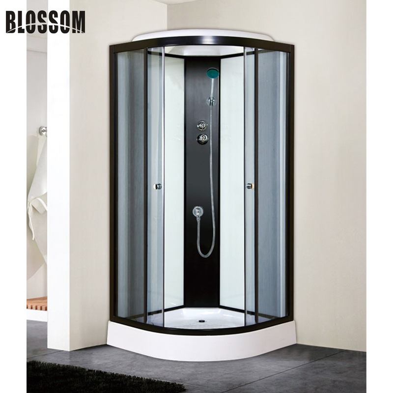 Bathroom Black Painted Tempered Glass Sliding Simple Shower Room with Roof
