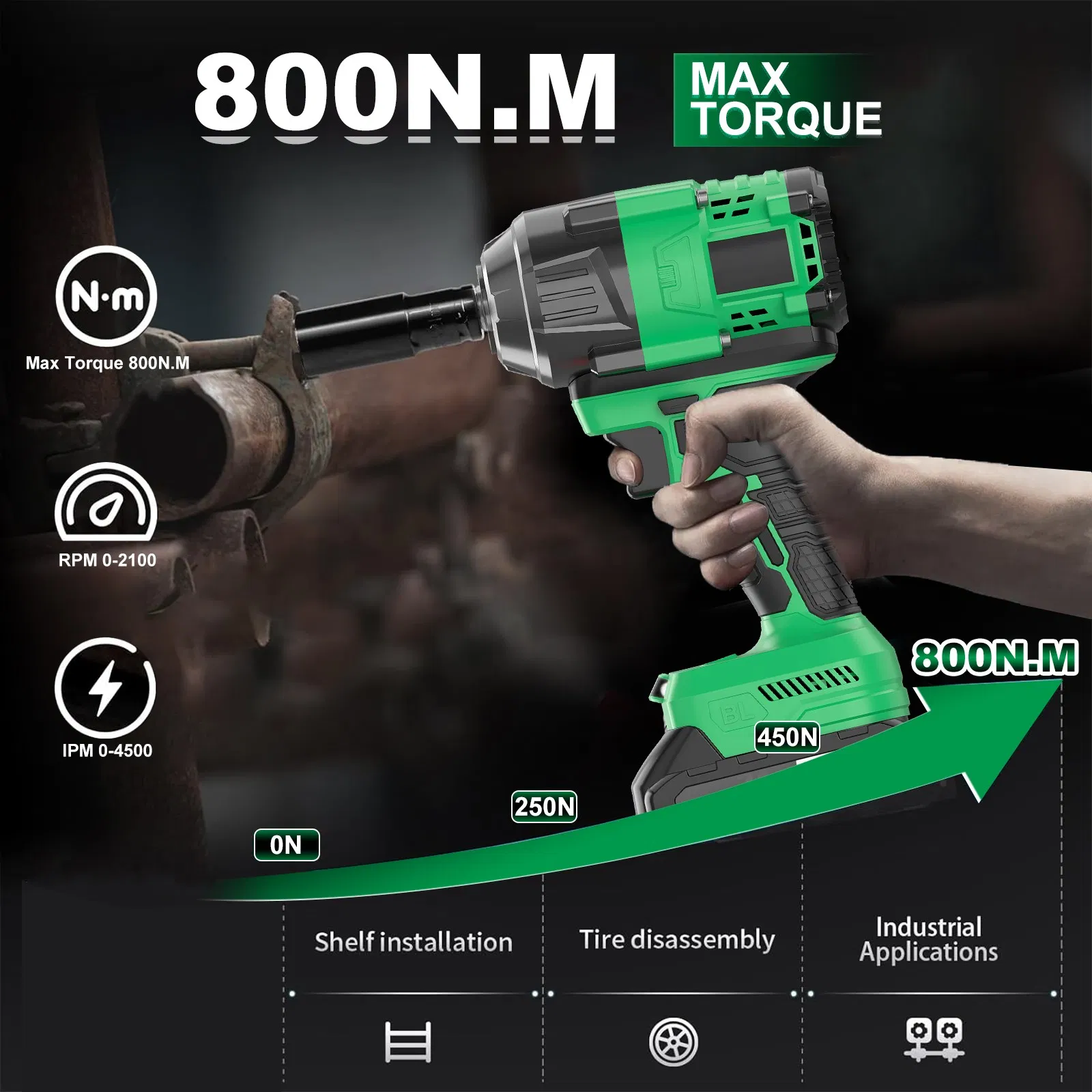 20V Cordless Impact Wrench, Max Torque 800nm, 3 in 1 Electric Wrench, Support OEM/ODM