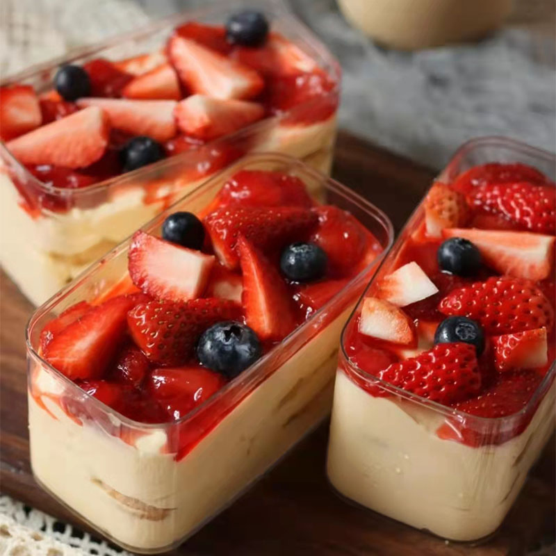 Wholesale Transparent Tiramisu Dessert Box Square Clear PS Plastic Cake Packaging Container Pastry Packaging Box with Lid