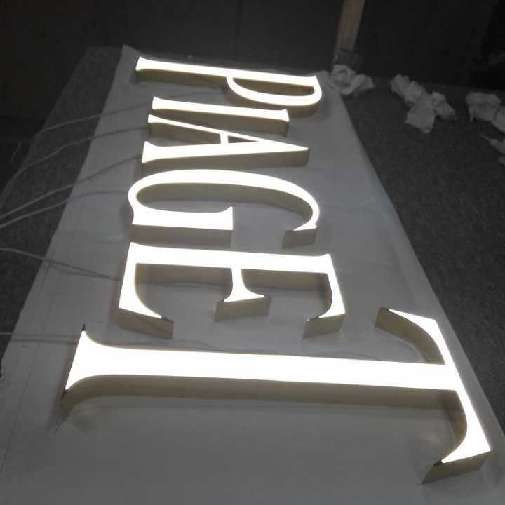 Custom 3D Gold Mirror Signs LED Channel Letters Illuminated Sign for Luxury Brand