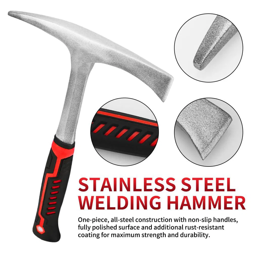Welding/Chiseling Hammer with Forged Steel Construction and Shock-Absorbing Handle