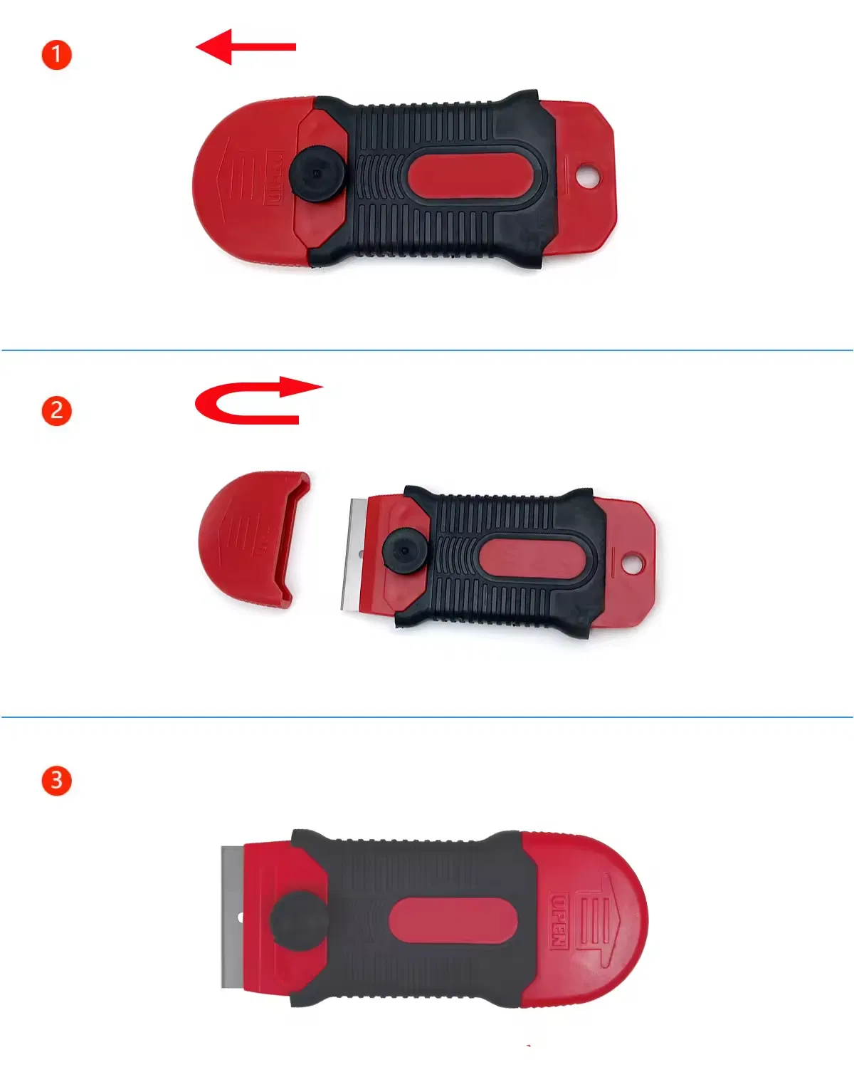 Hautine Black-Red Cleaning Scraper Plastic Razor Scraper with Metal Blades