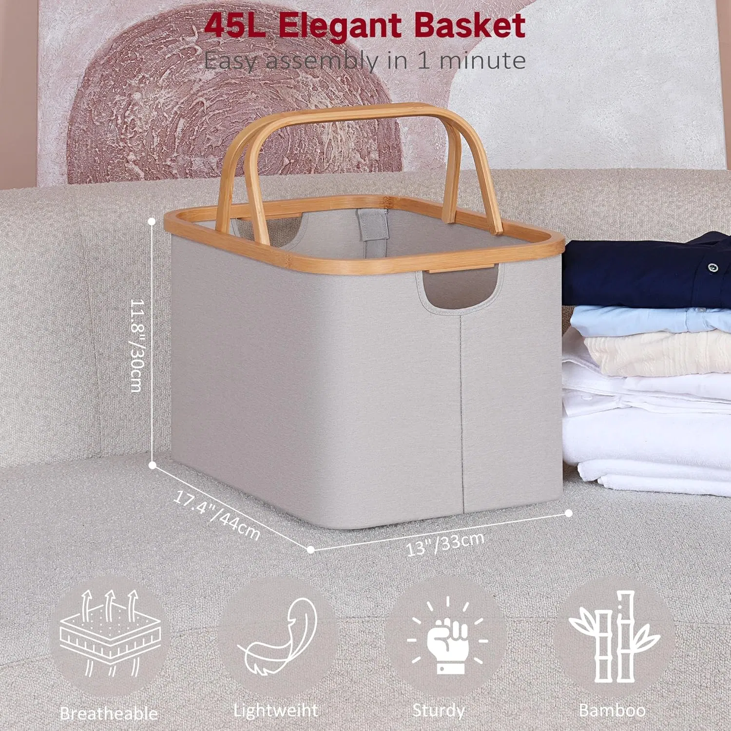 Bamboo Modern Minimalist Stationery and Clothing with Handle Oxford Cloth Storage Basket