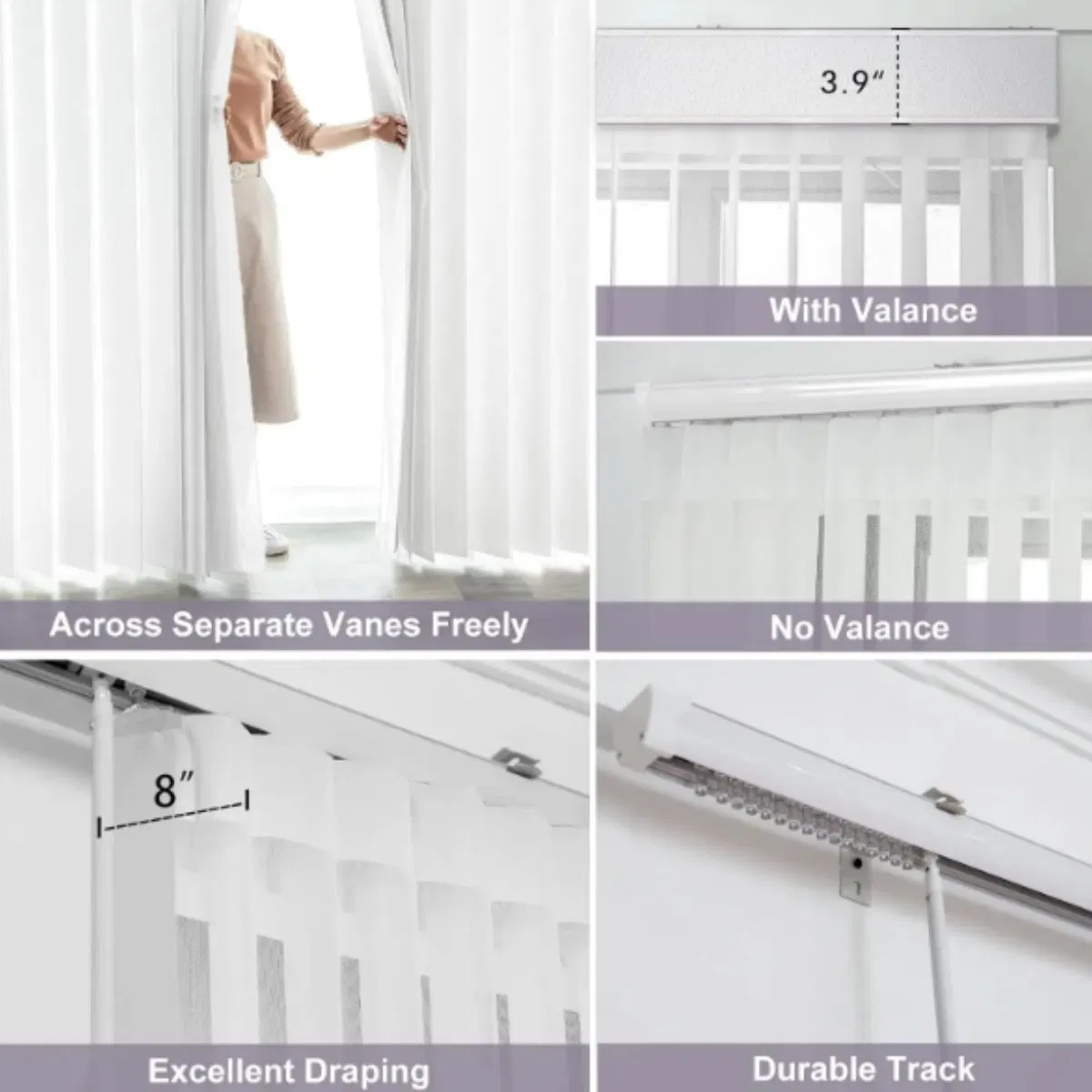 Manual Control Wand Custom Size Adjust Light Vertical Sheer Blind for Patio Sliding Glass Door Large Window
