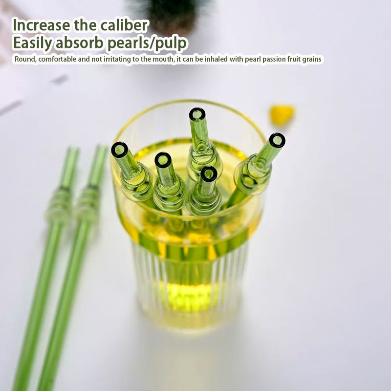 OEM Colored High Borosilicate Reusable Glass Straw Christmas Tree Design Juice Coffee Drinking Straw