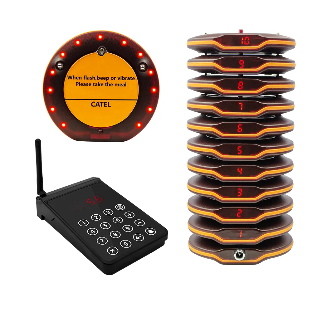 Catel Waterproof Wireless Coaster Paging System 1 Keyboard 10 Pagers Charger for Restaurant Queue