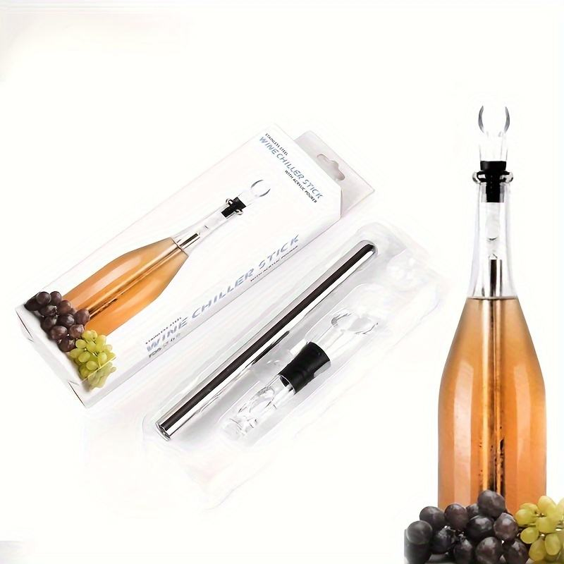 3-in-1 Stainless Steel Metal Wine Bottle Cooler Stick Chiller Pourer Stopper Bar Accessory for Aeration Drinking Packed in a Box