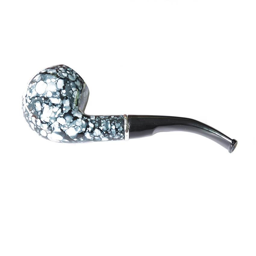 Short Blue and White Porcelain Pipe 150mm Curved Smoking Pipe