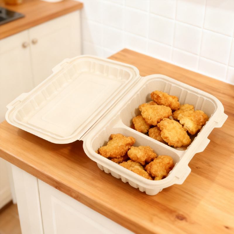 Eco-Friendly Disposable Rice Husk Double Compartment Lunch Box for Takeaway