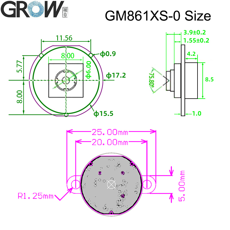 Grow GM861xs-0 Small USB Uart Interface 1d/2D Barcode Reader Module